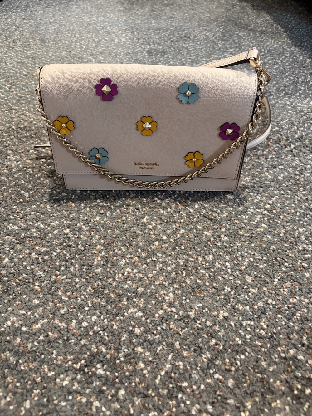 kate spade Ivory Floral Appliqué Crossbody with Gold Chain
